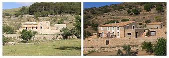 Finca S'Esquerda: Links: Die Baustelle  / Rechts: Die Finca ist fertiggestellt! 