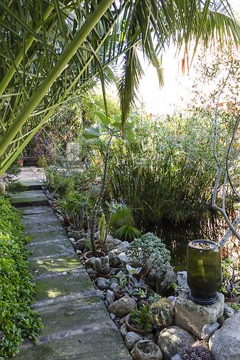 Finca Son Ramonet: An der vorderen Terrasse neben dem überdachten Essbereich gibt es einen flachen Teich.